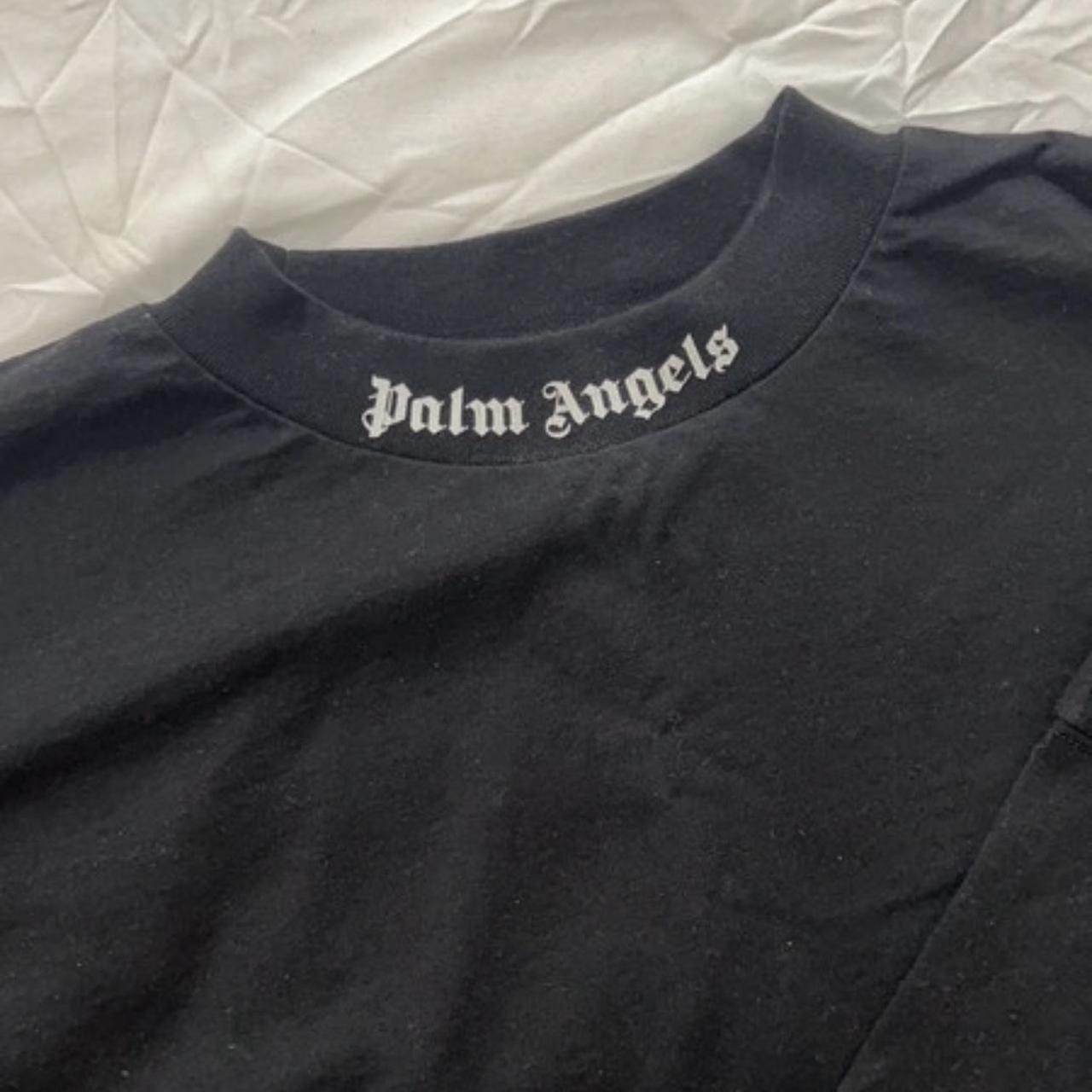 Palm Angels Black Oversized Top/T-Shirt with White... - Depop