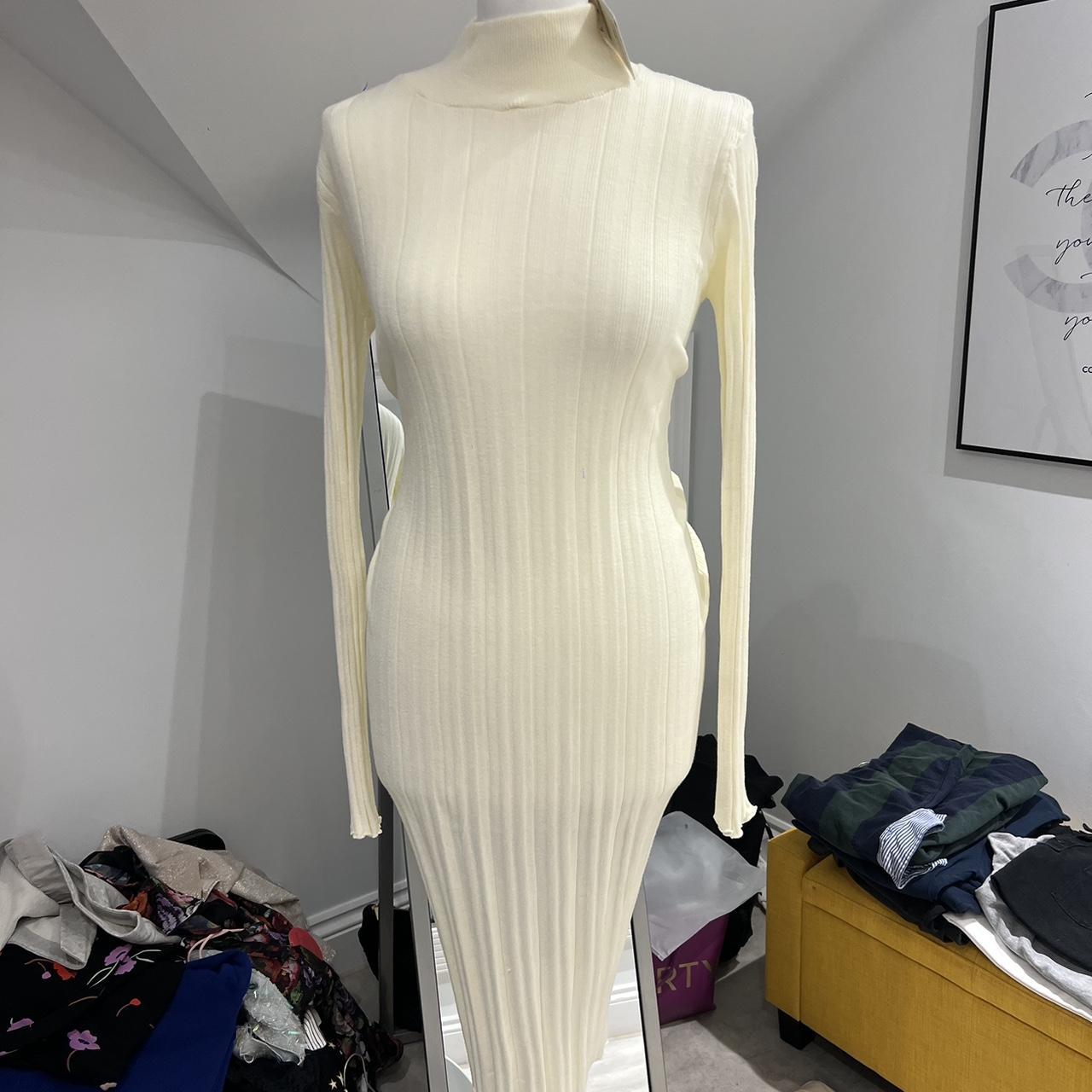 ZARA Cream Knitted High Neck Dress Never Worn New Depop