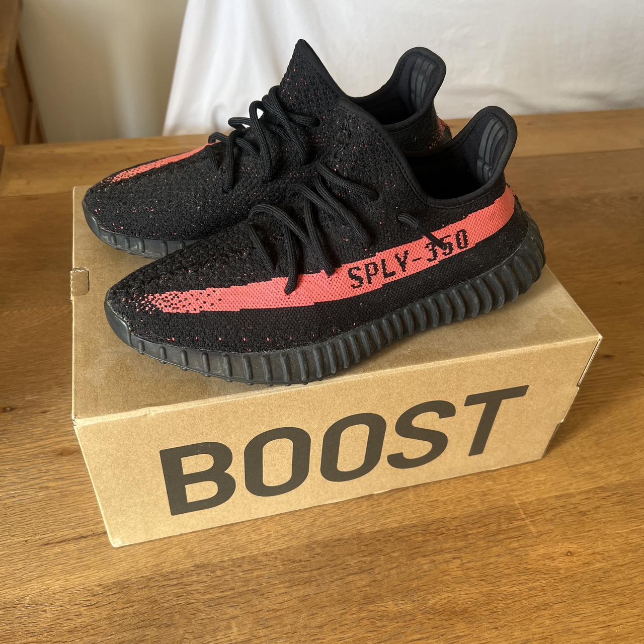 yeezy 350v2 black red