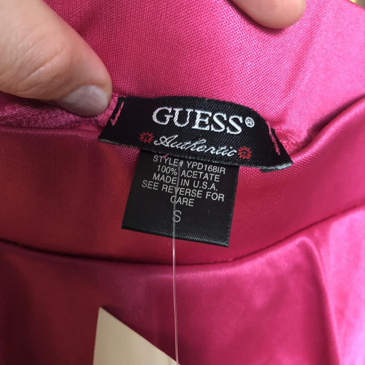 Hot pink y2k shiny layered ruffle mini GUESS dress... Depop