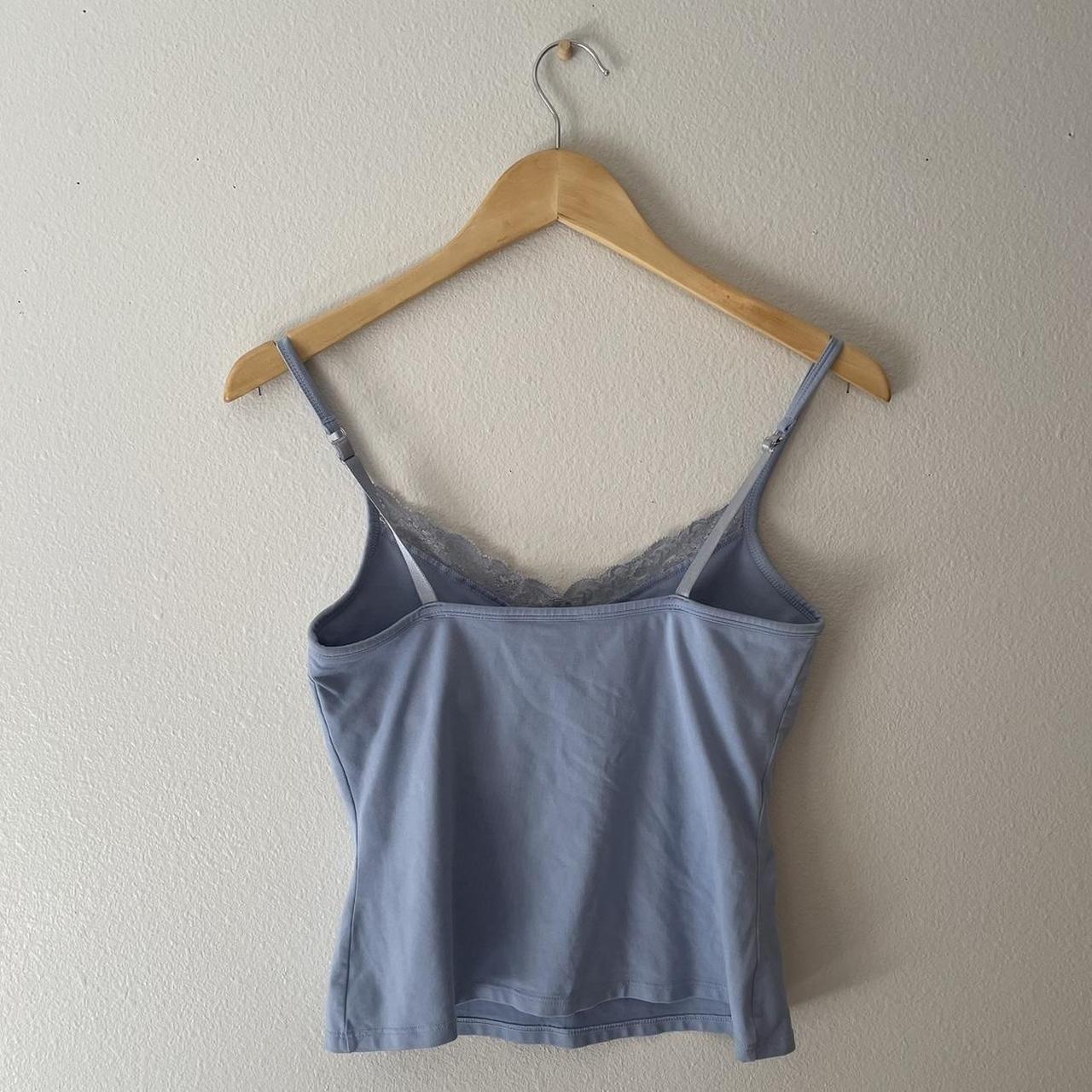 Light blue lace trim spaghetti strap tank top... - Depop