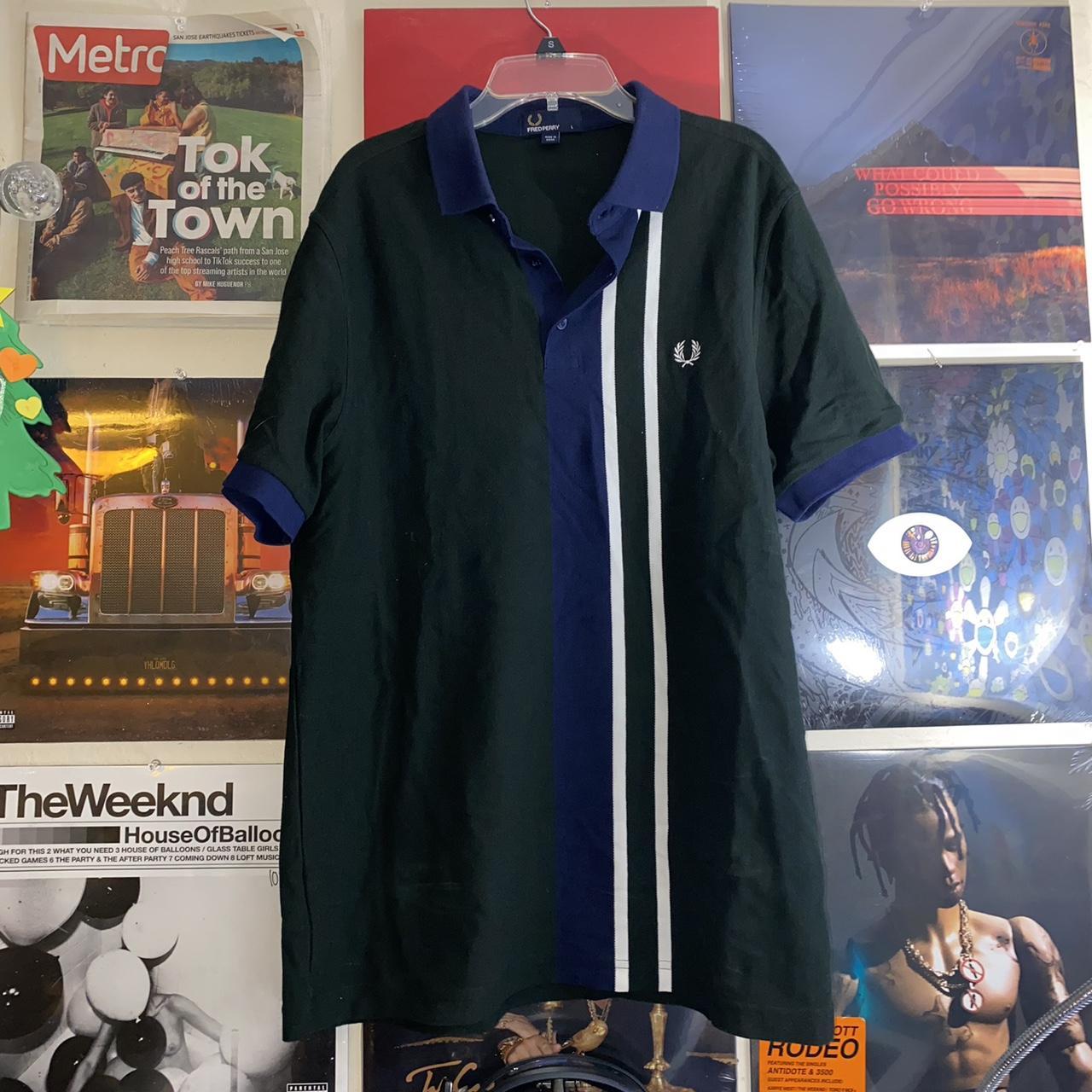 Fred Perry Men S Navy And Green Polo Shirts Depop