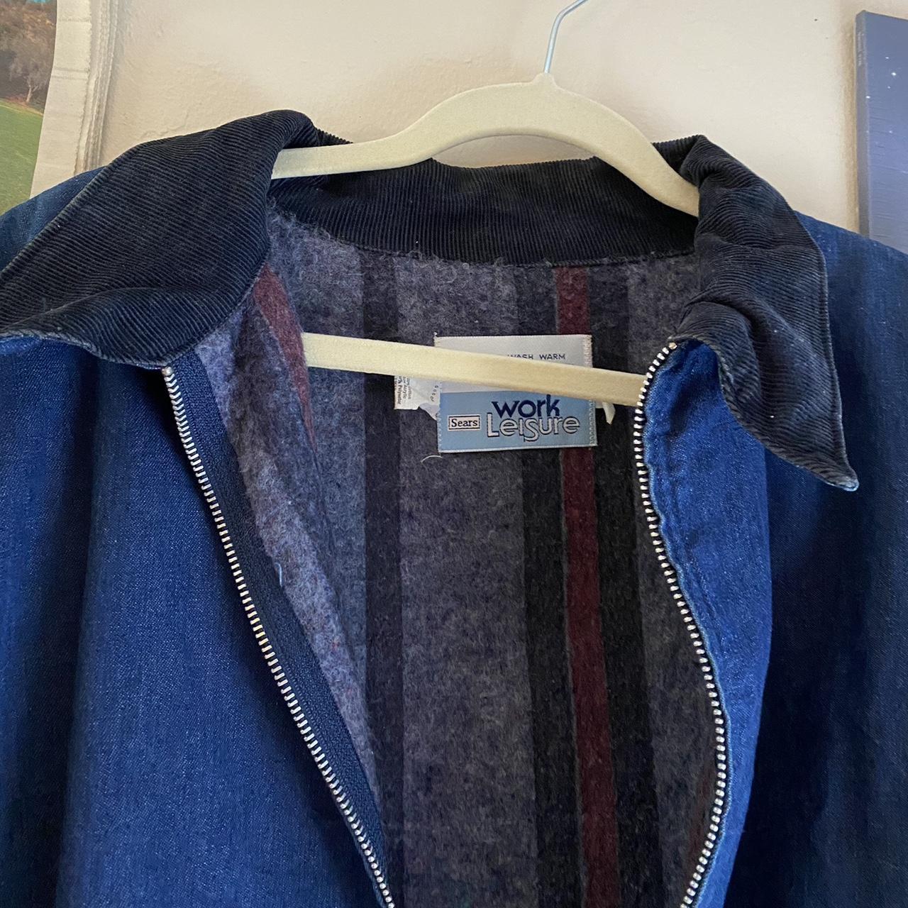 Vintage work jean jacket size XXL blue and black... - Depop