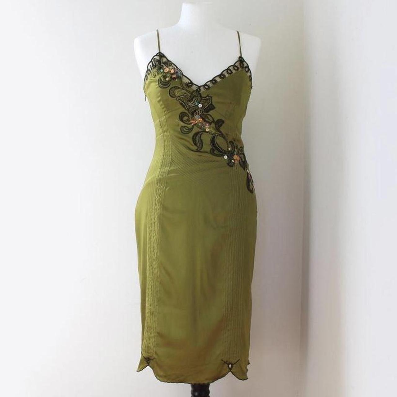 Vintage Y2K Karen Millen Green Silk Midi Dress. Size... Depop