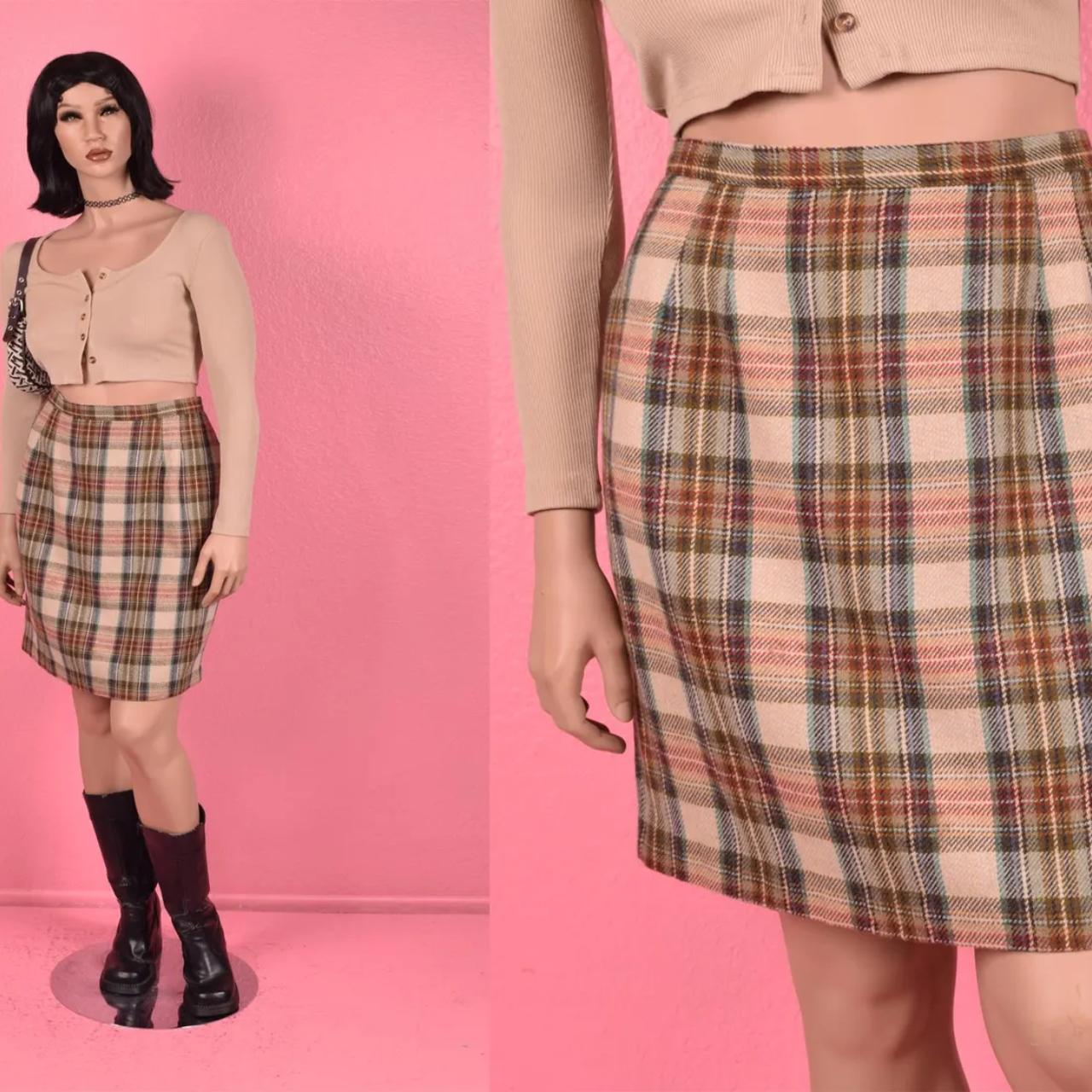 Long plaid skirt 80s best sale