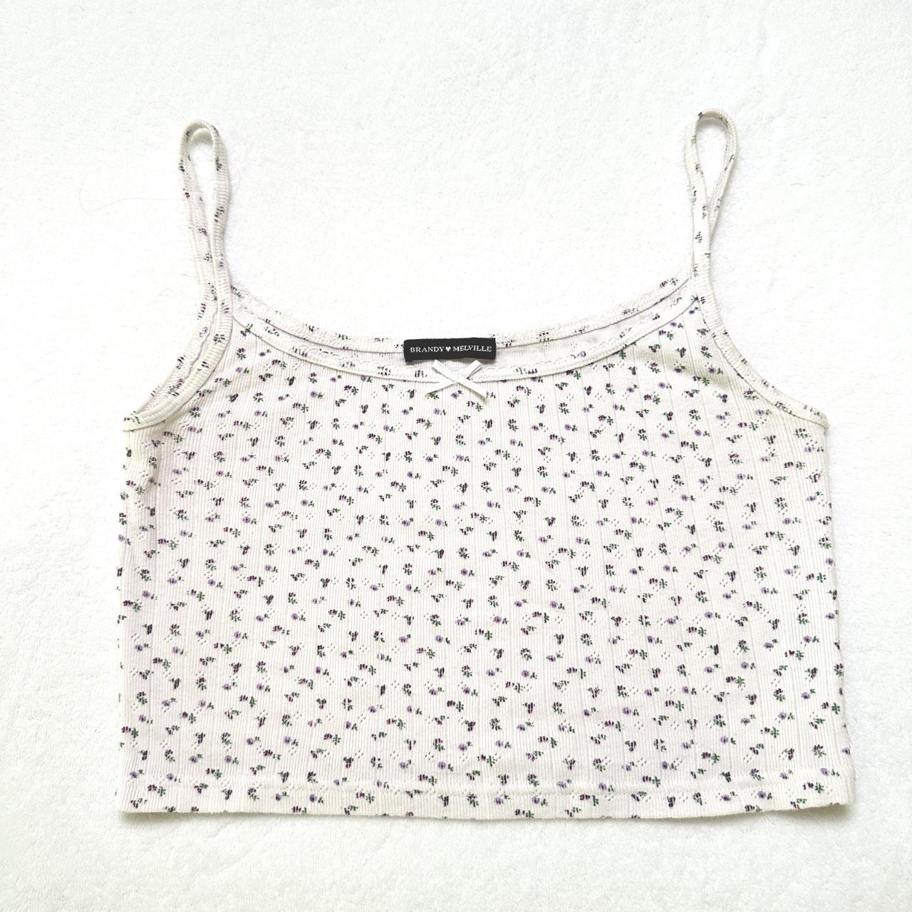 Brandy Melville Pink Pointelle Floral Cropped Tank... Depop