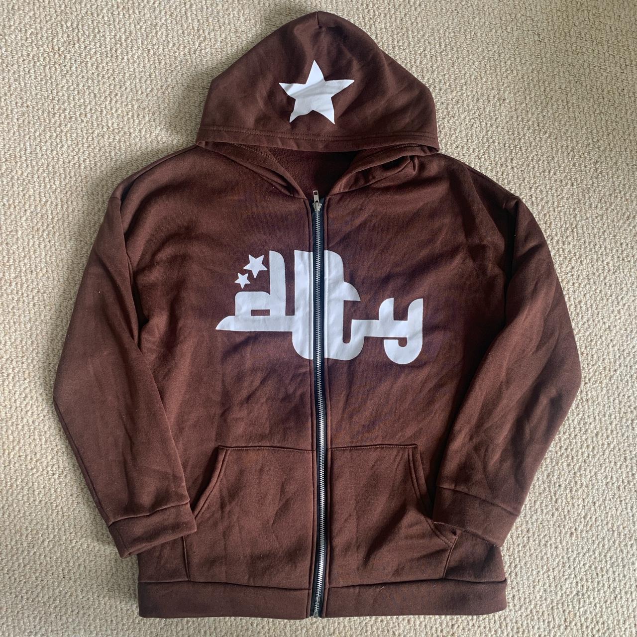 DTY divide the youth hoodie Brown jumper with white... - Depop