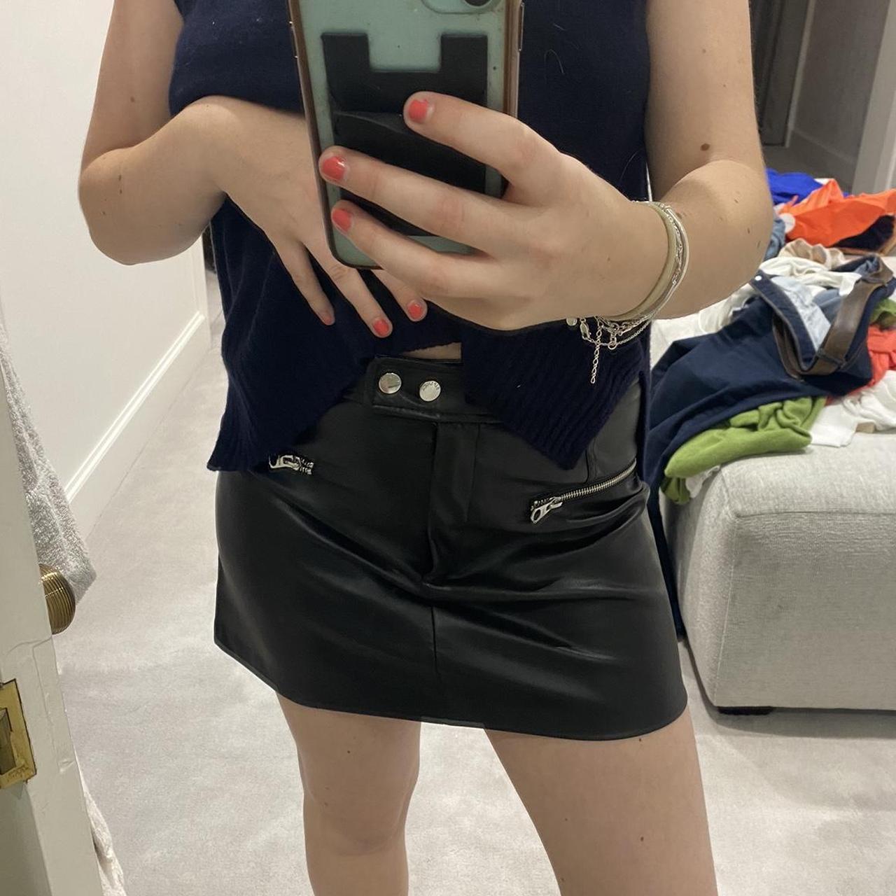 Bershka zip up faux shop leather mini skirt in black