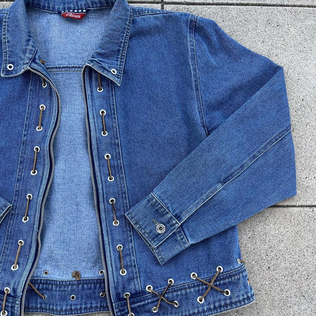 Cutie Y2K jean jacket with zipper and suede... - Depop