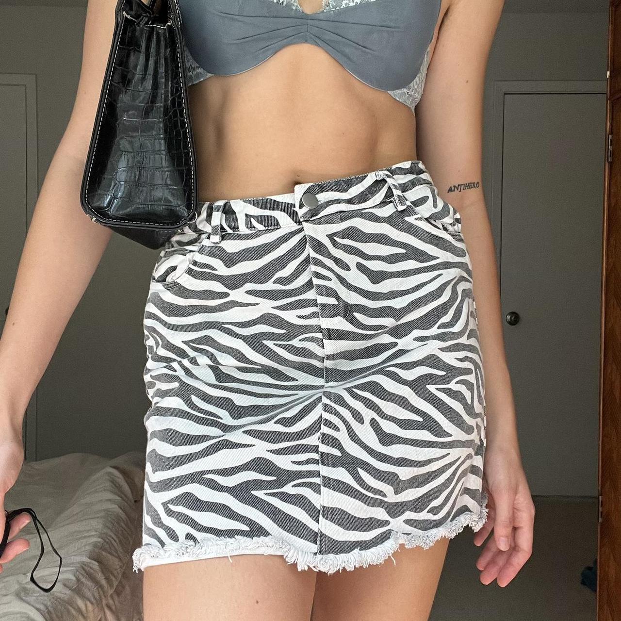 Zebra Print Mini High-Waisted Denim Skirt🌈✨ Depop