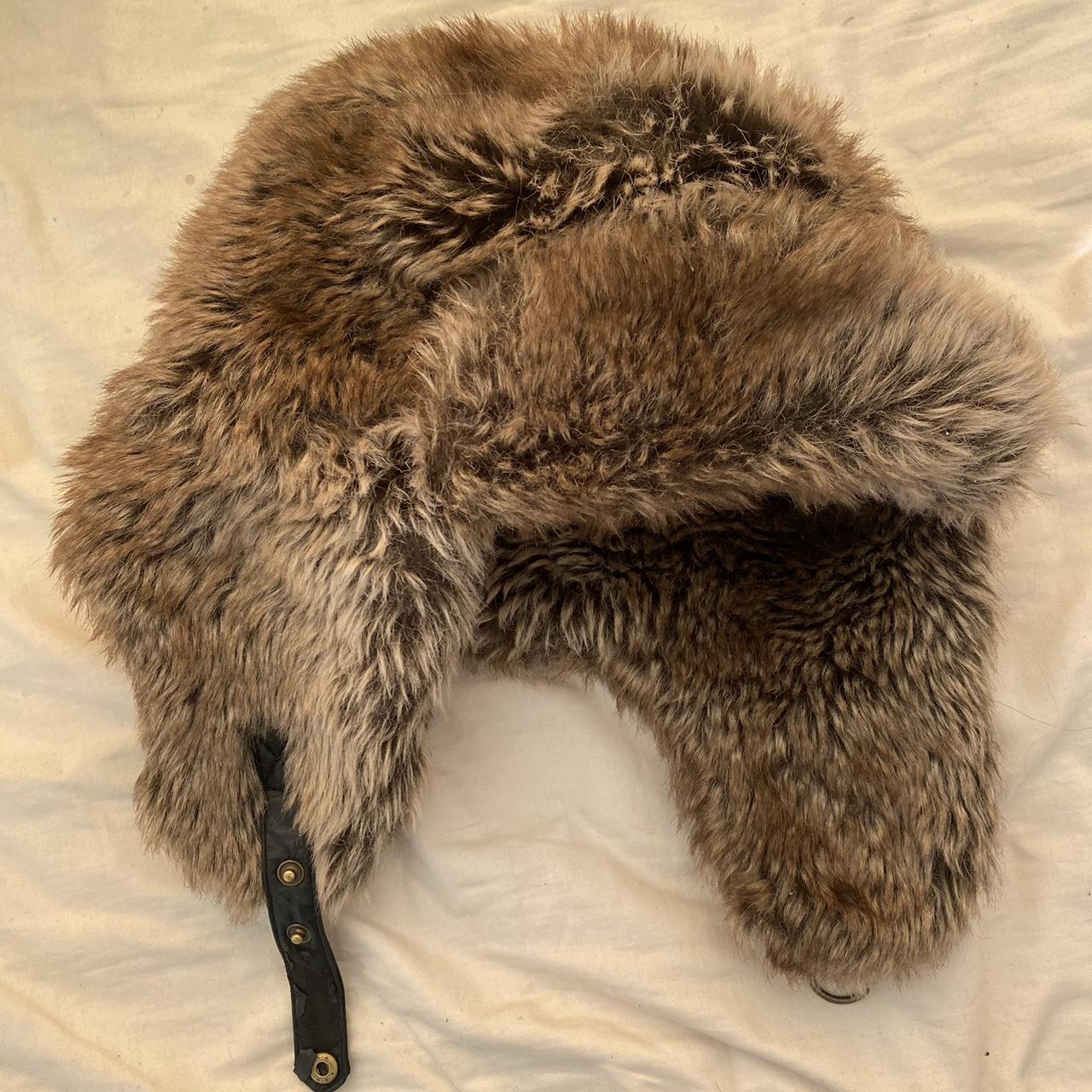 fluffy furry trapper hat Has a strap that buttons... - Depop