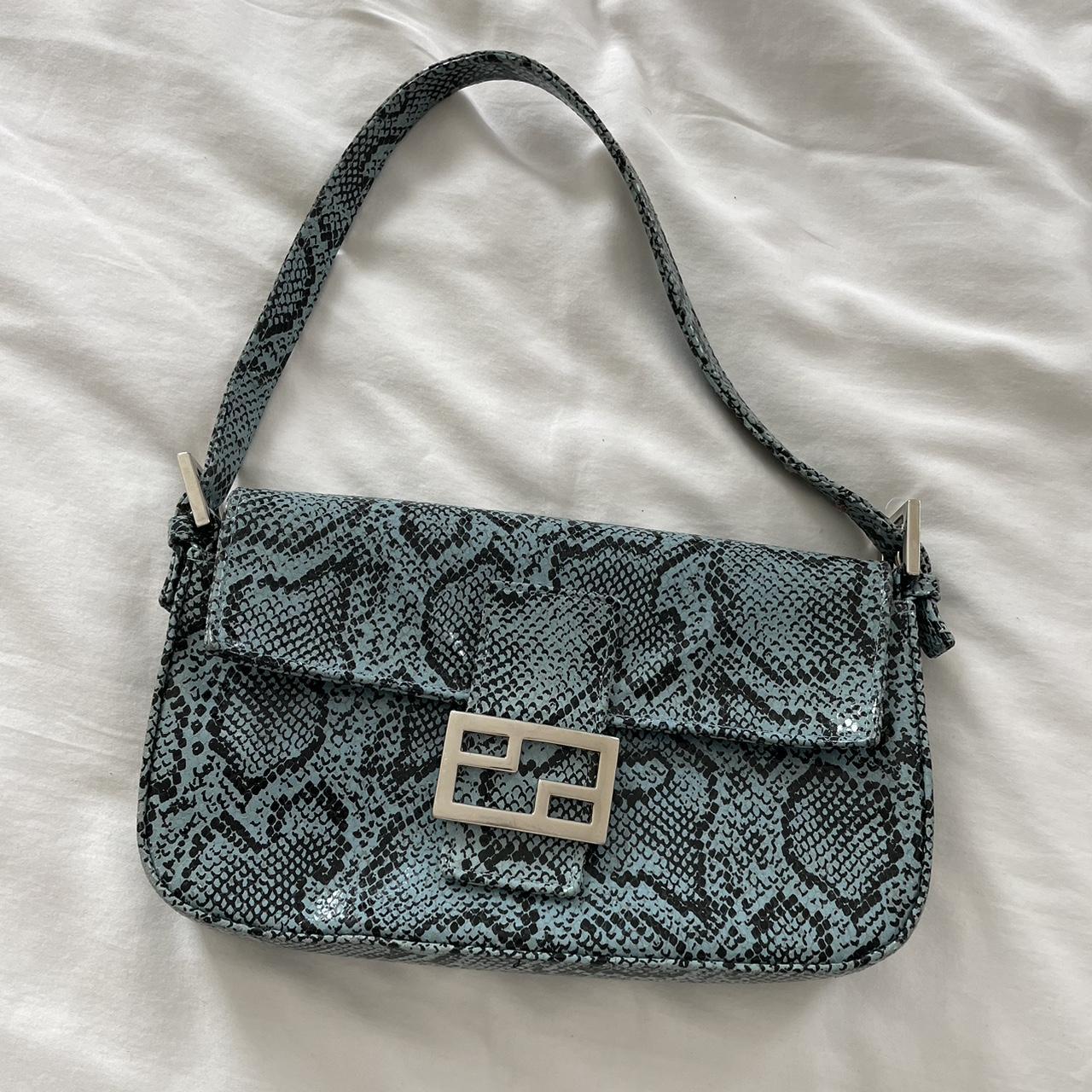 FENDI Baguette Leather Shoulder Bag Turquoise Blue