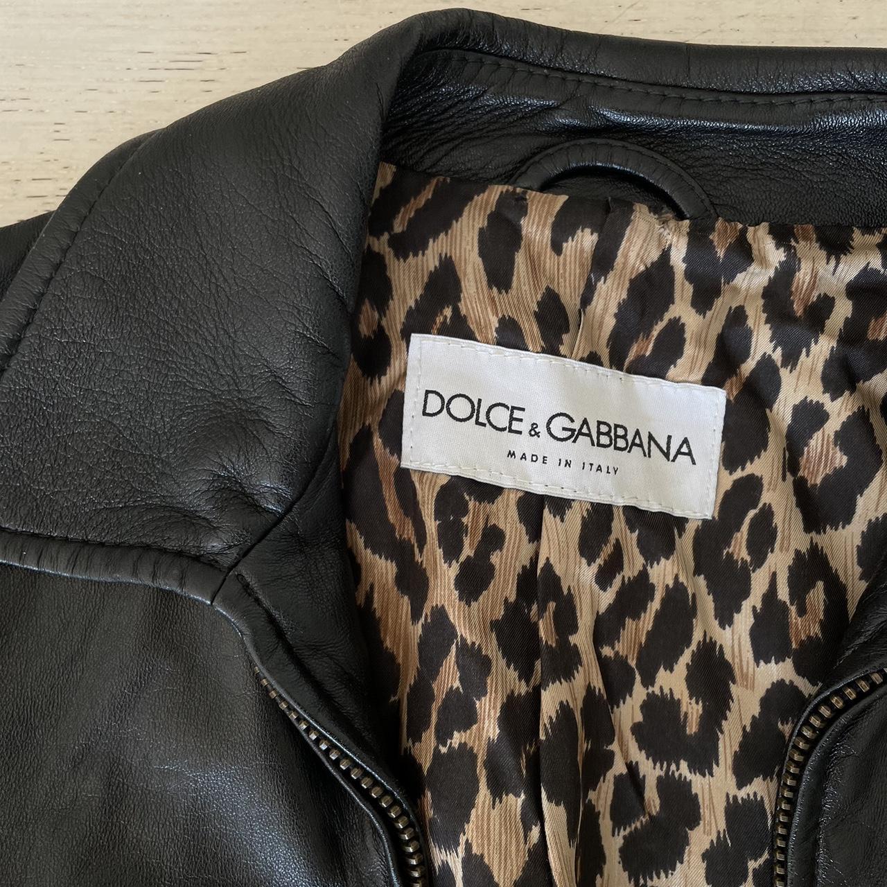 ジャケット・アウター D&G leopard ram leather jacket archive Dolce&Gabbana Men's Leopard-Print Leather-Trim Full-Zip