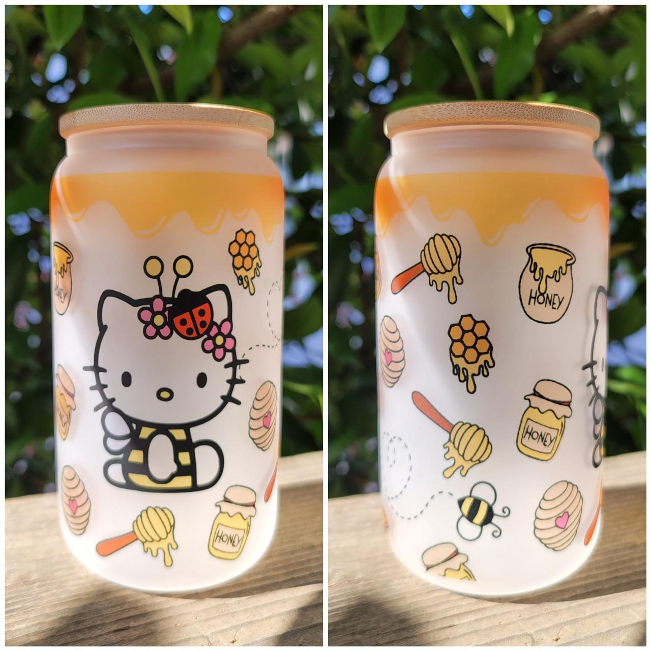 Hello Kitty Honeybee 16oz frosted glass tumbler. - Depop