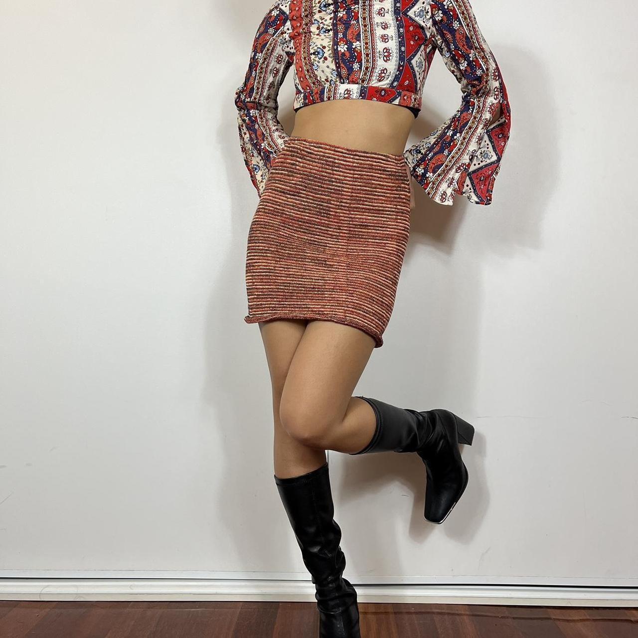 Bodycon knit mini skirt. Stripes pattern, rustic... - Depop
