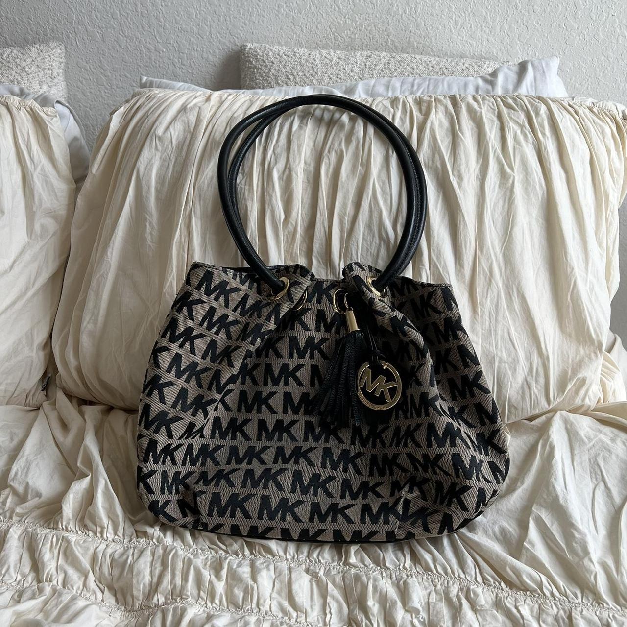 Michael Kors Black And Brown Bag michael kors bag muted brown & black logo bag... - Depop
