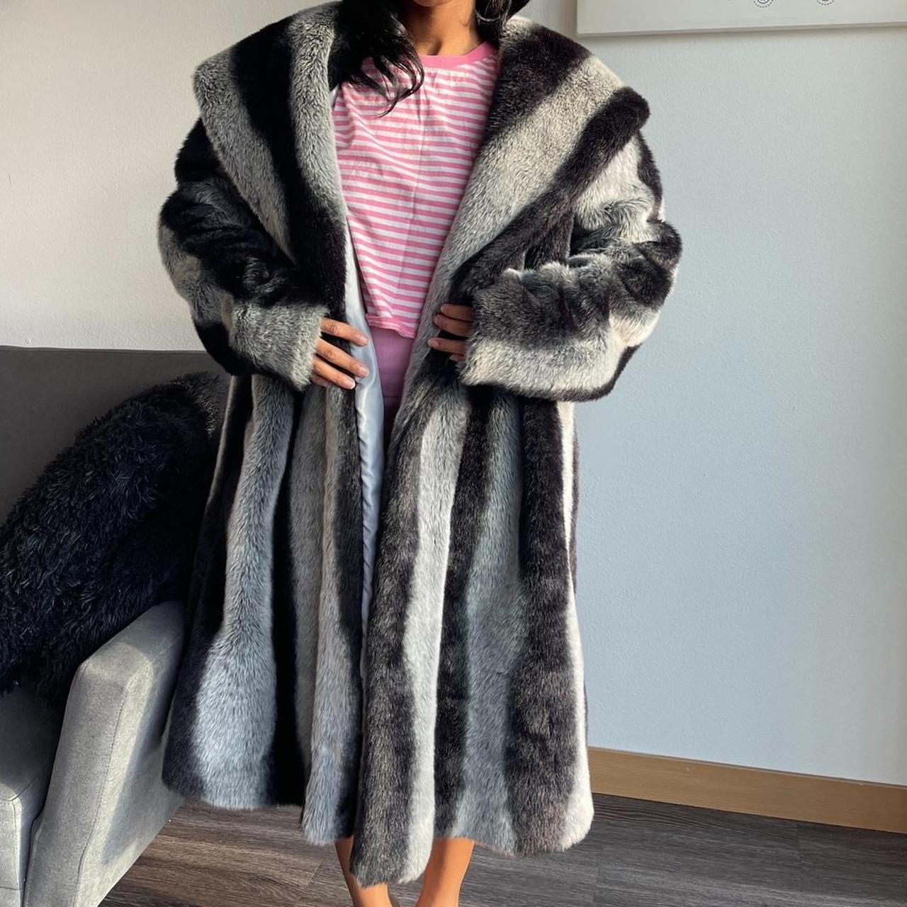 Blanc Noir Outerwear Stripped Grey Black Faux Fur Depop