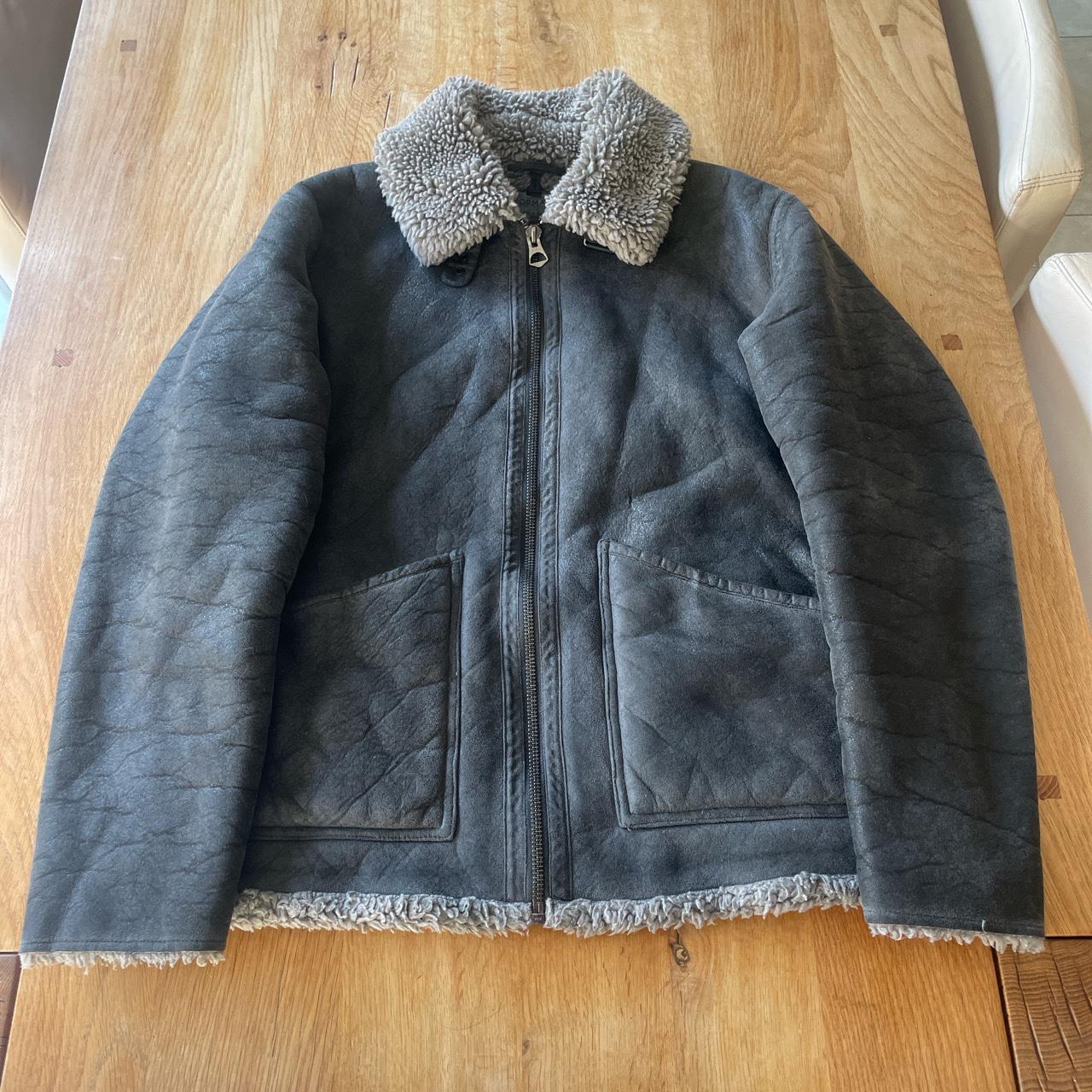 Topman Washed Black Shearling Jacket Size: M... - Depop
