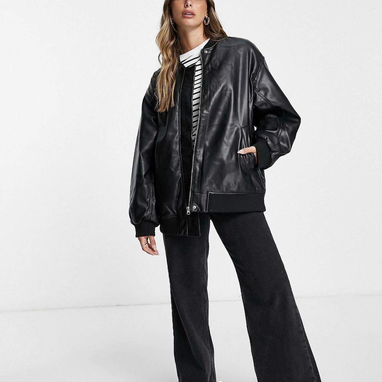 Asos faux leather oversized bomber. Very oversized... - Depop