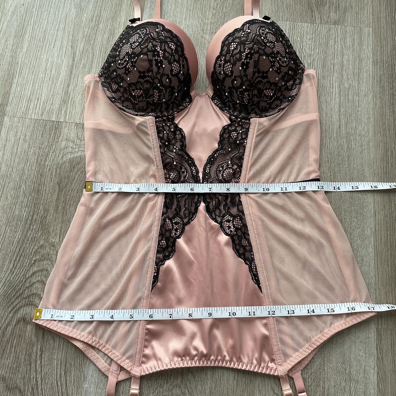 Pink corset from Adore Me with black lace and - Depop