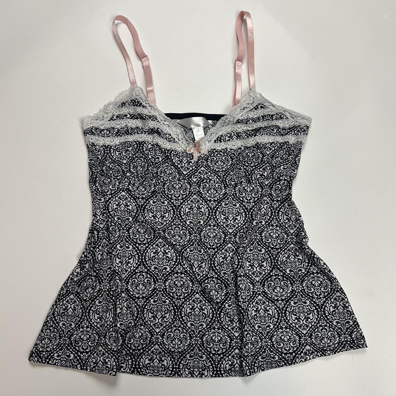 Y2K lacey black and white babydoll patterned cami.... - Depop