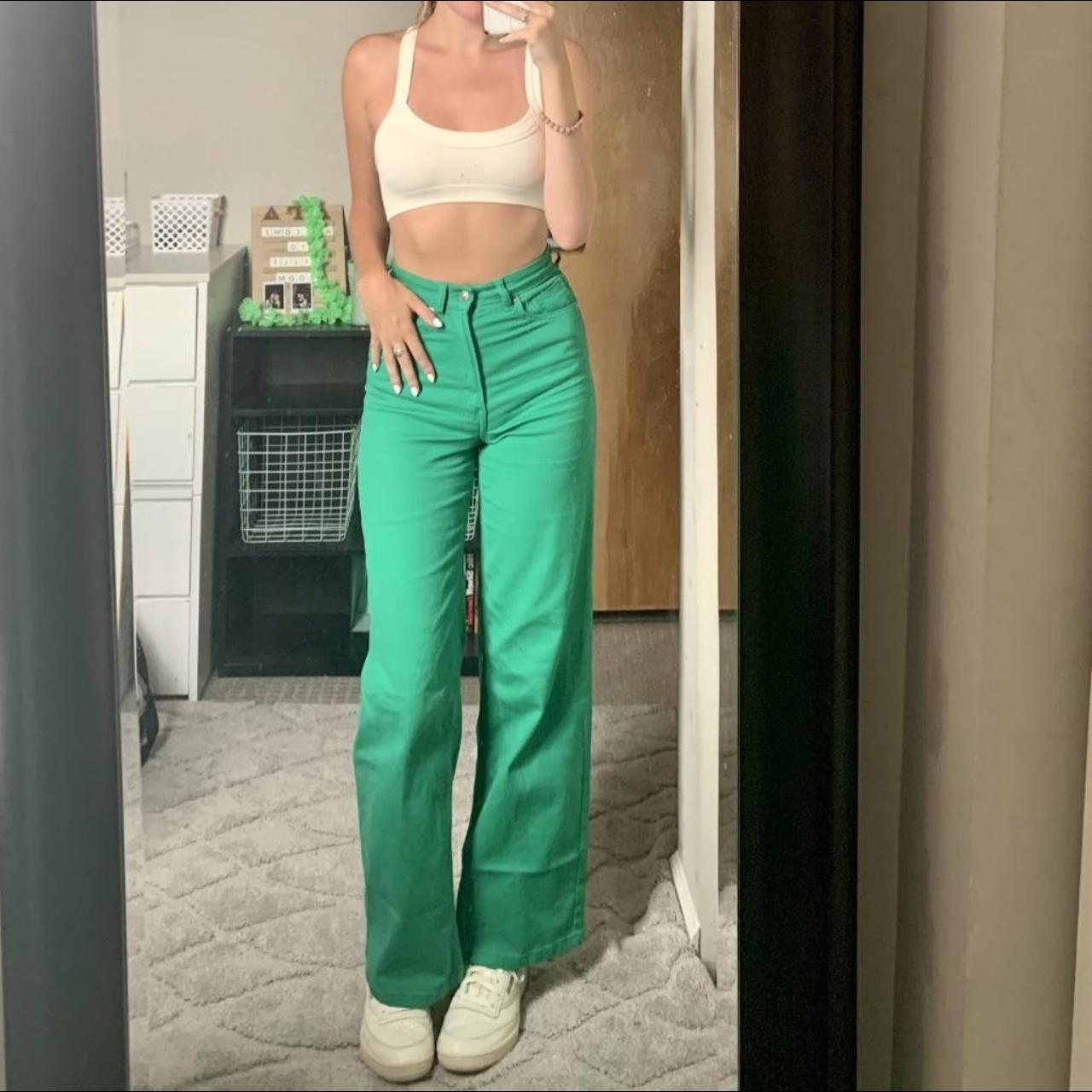 super cute bright green jeans! good for tall girls.... Depop