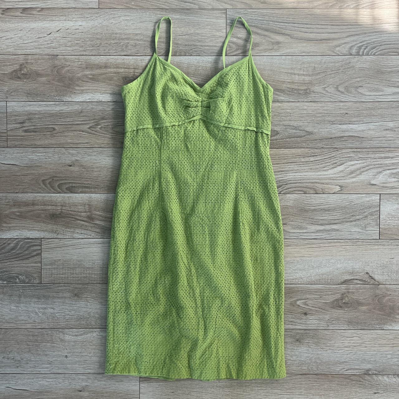 Lime green babydoll mini dress with a funky circle... Depop