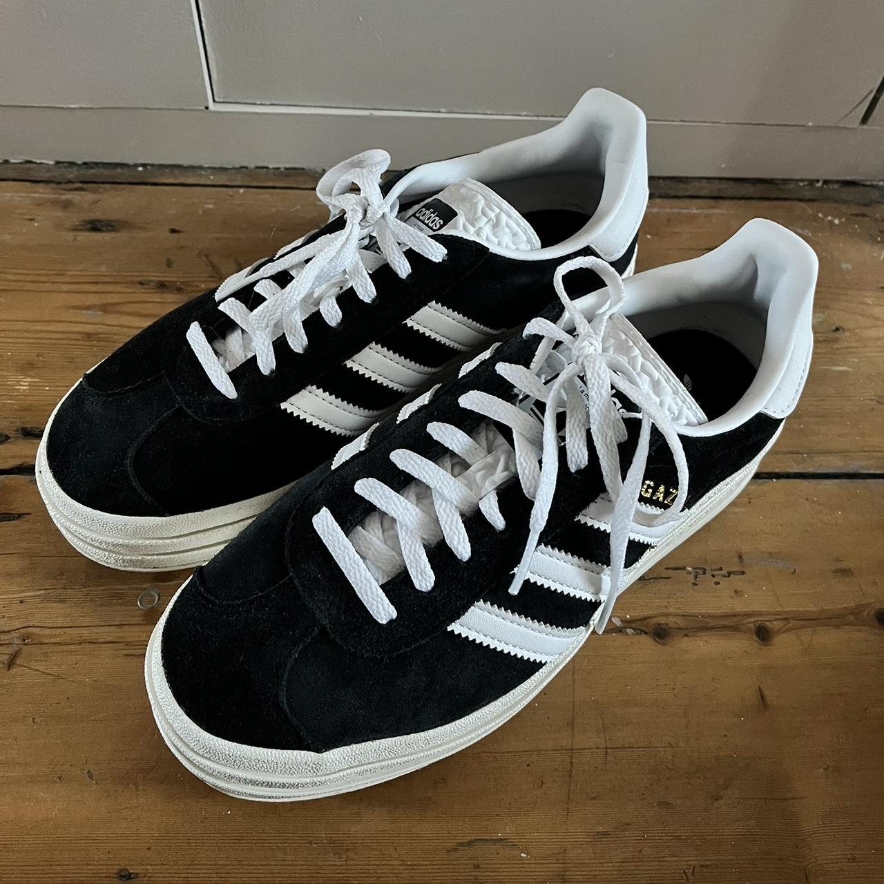 Adidas gazelle platforms in black and white, only... - Depop