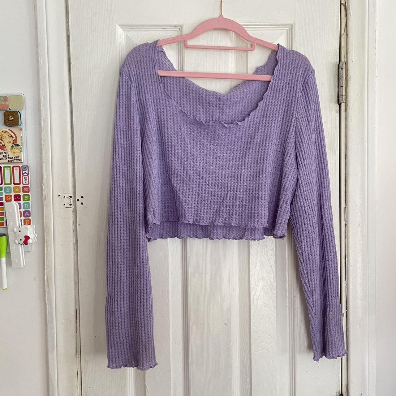 Purple Lavender Waffle Long Sleeve Crop Top In Good Depop