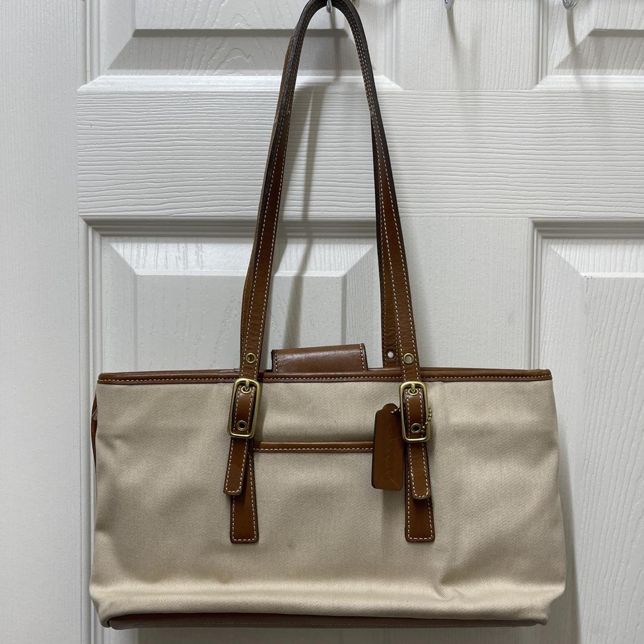 Coach handbag brown fabric with leather trim