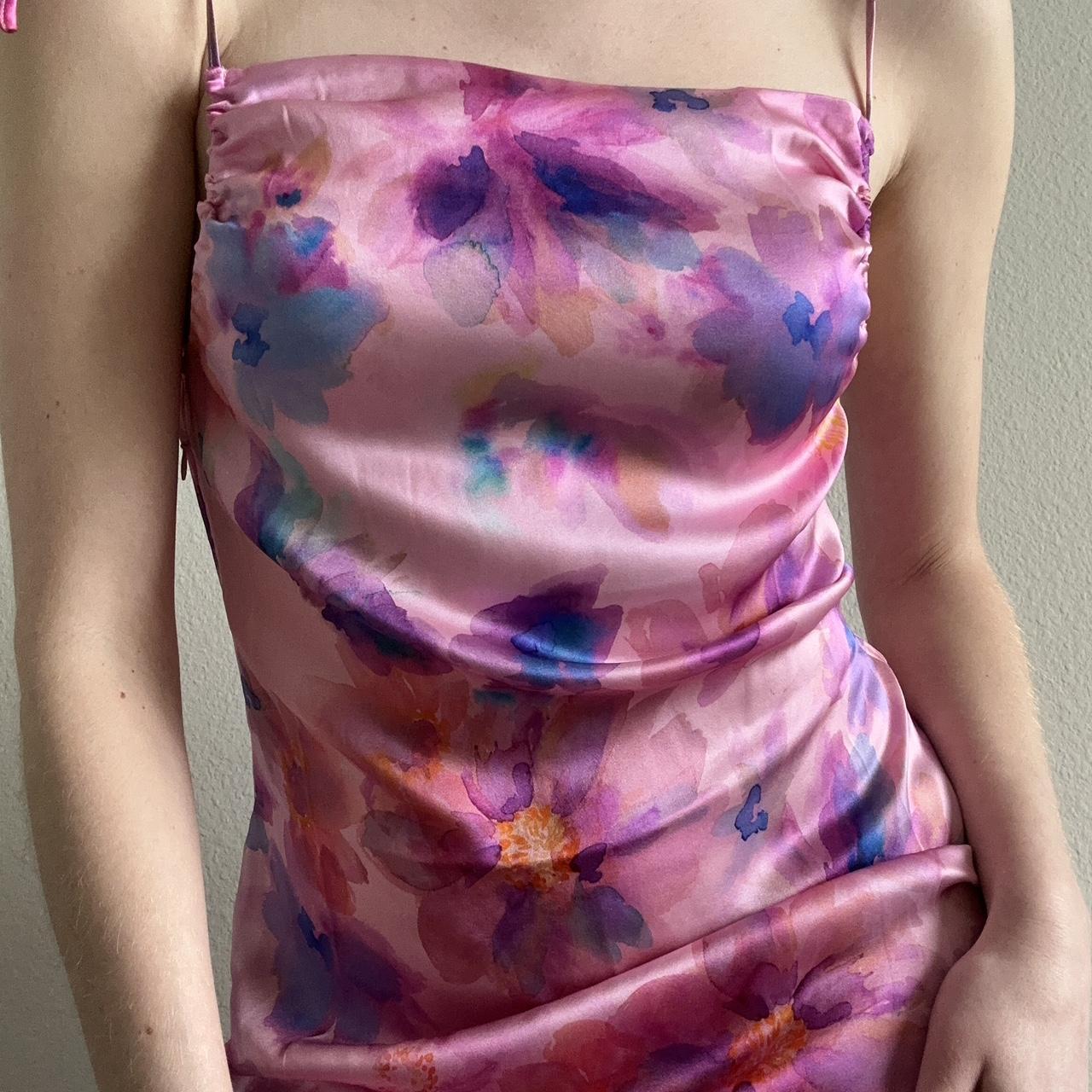 Frankie’s Bikinis Margrette Silk Dress in Watercolor... Depop