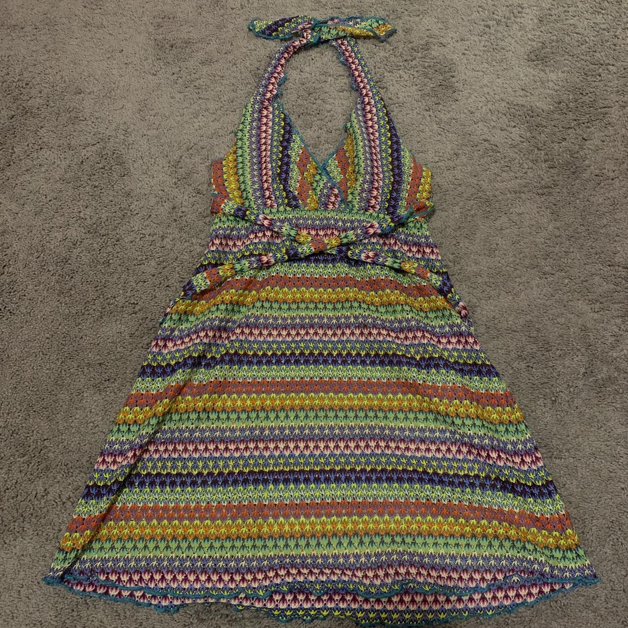 Vintage Crochet Multi-colored Beach Cover Up - Size... - Depop