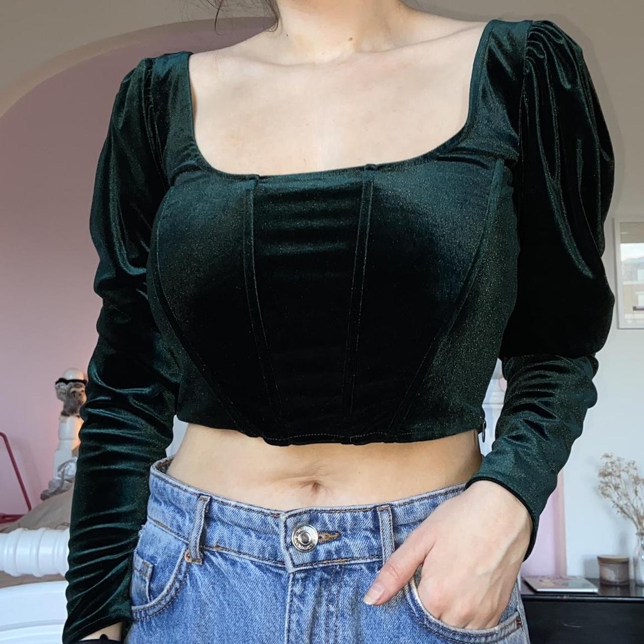 zara green velvet corset top worn once so in perfect... Depop