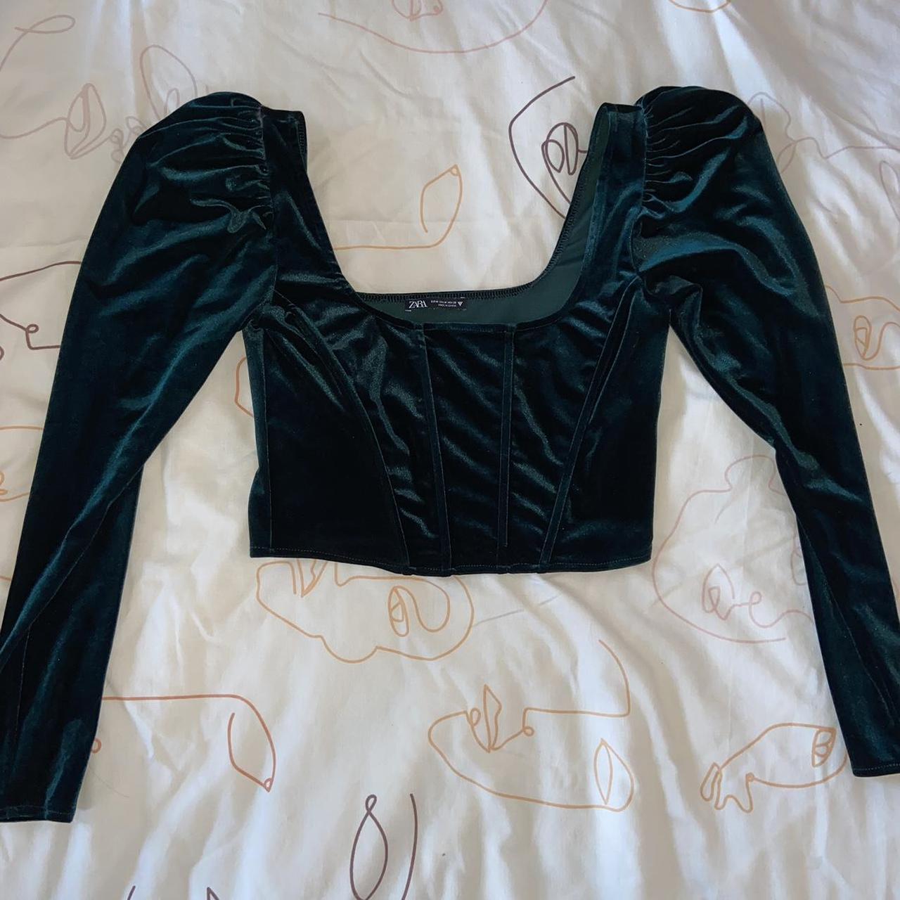 zara green velvet corset top worn once so in perfect... Depop