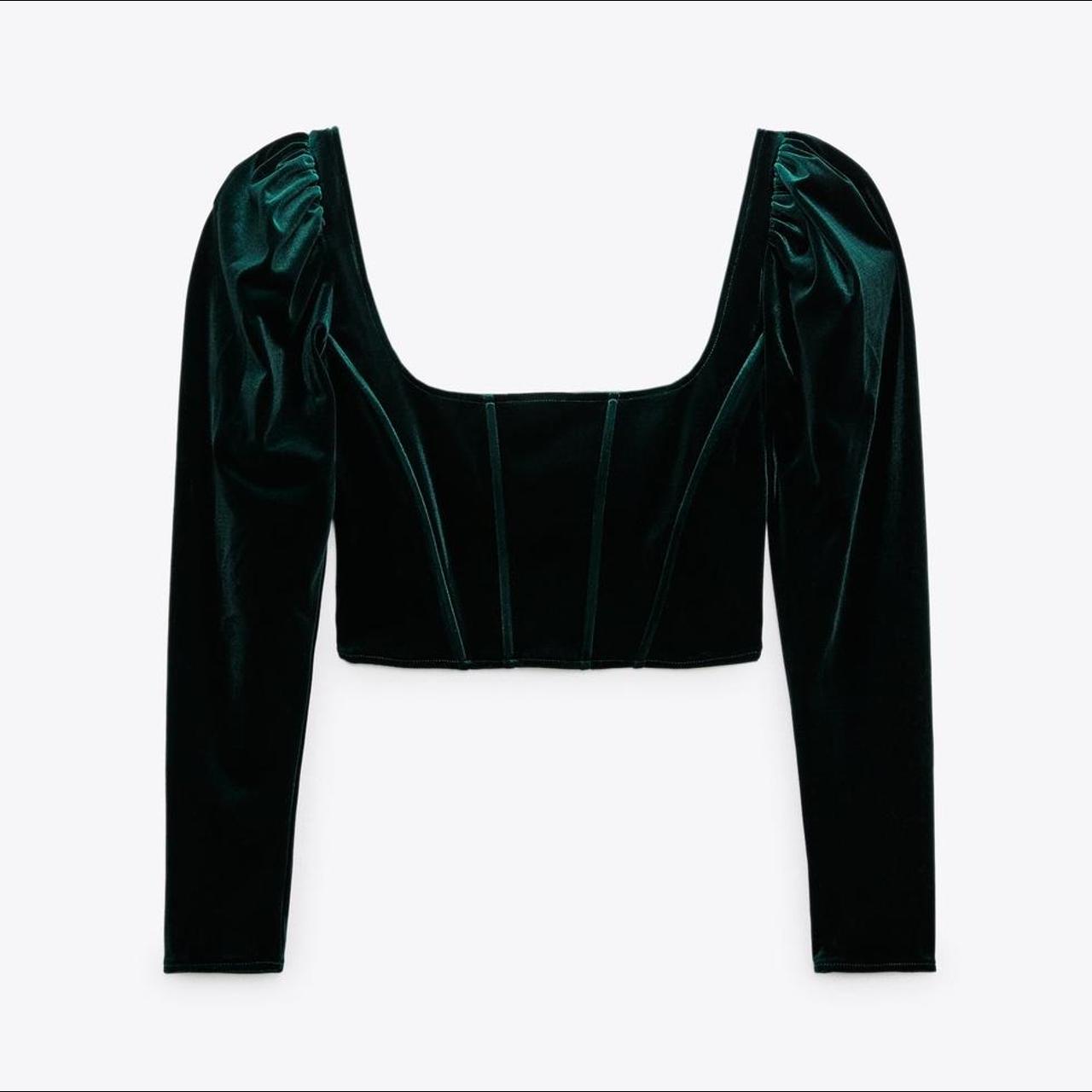 zara green velvet corset top worn once so in perfect... Depop