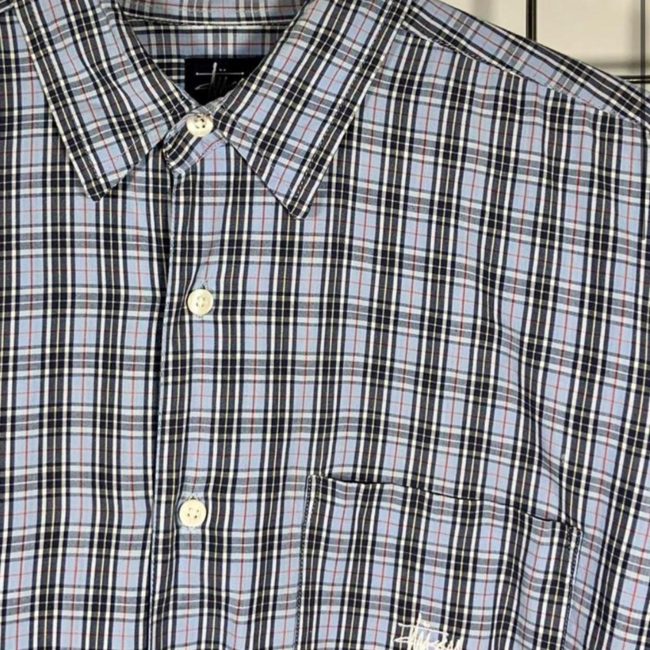 Vintage Stussy long sleeve checkered shirt in light... - Depop