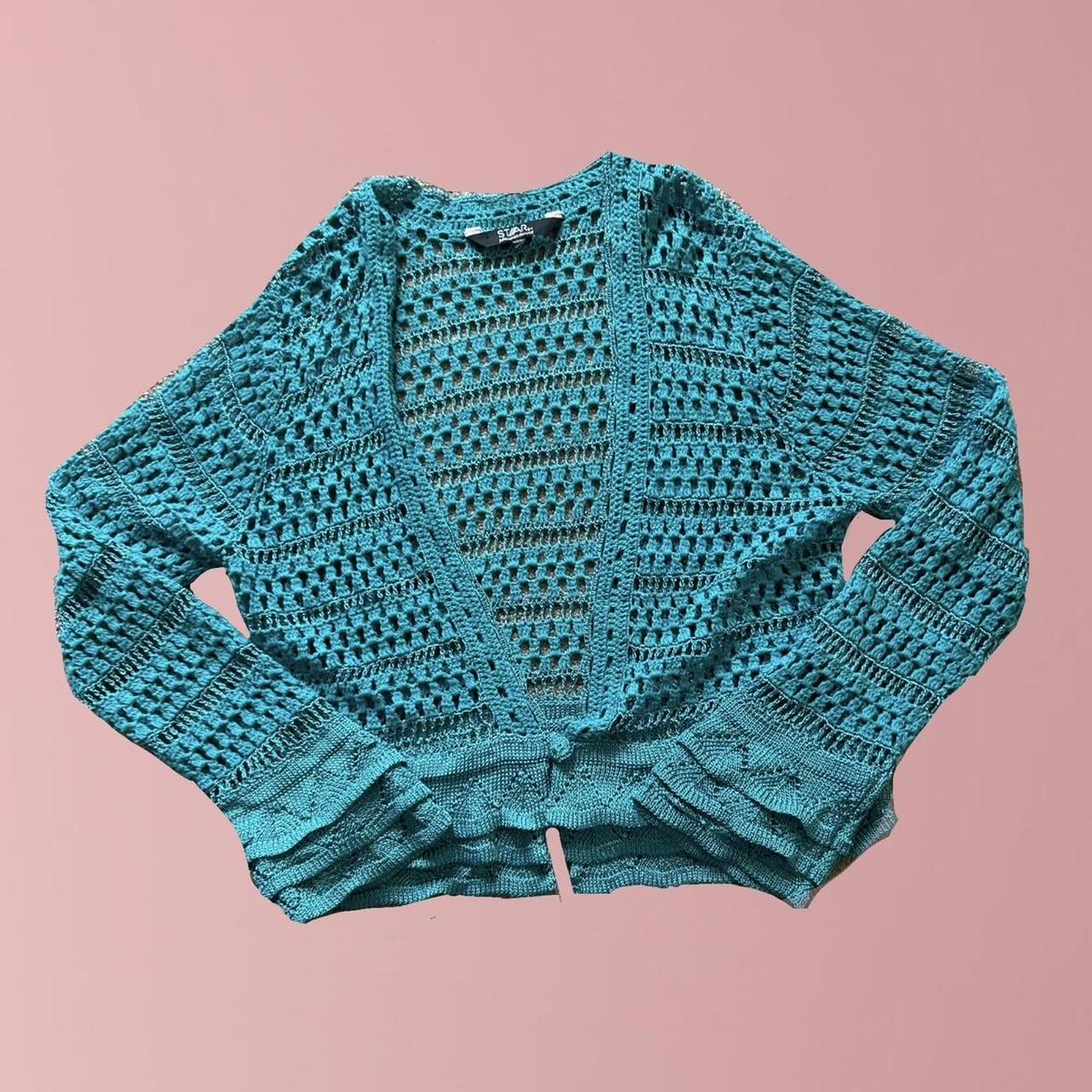 Blue crochet, knitted cardigan! Perfect condition... Depop