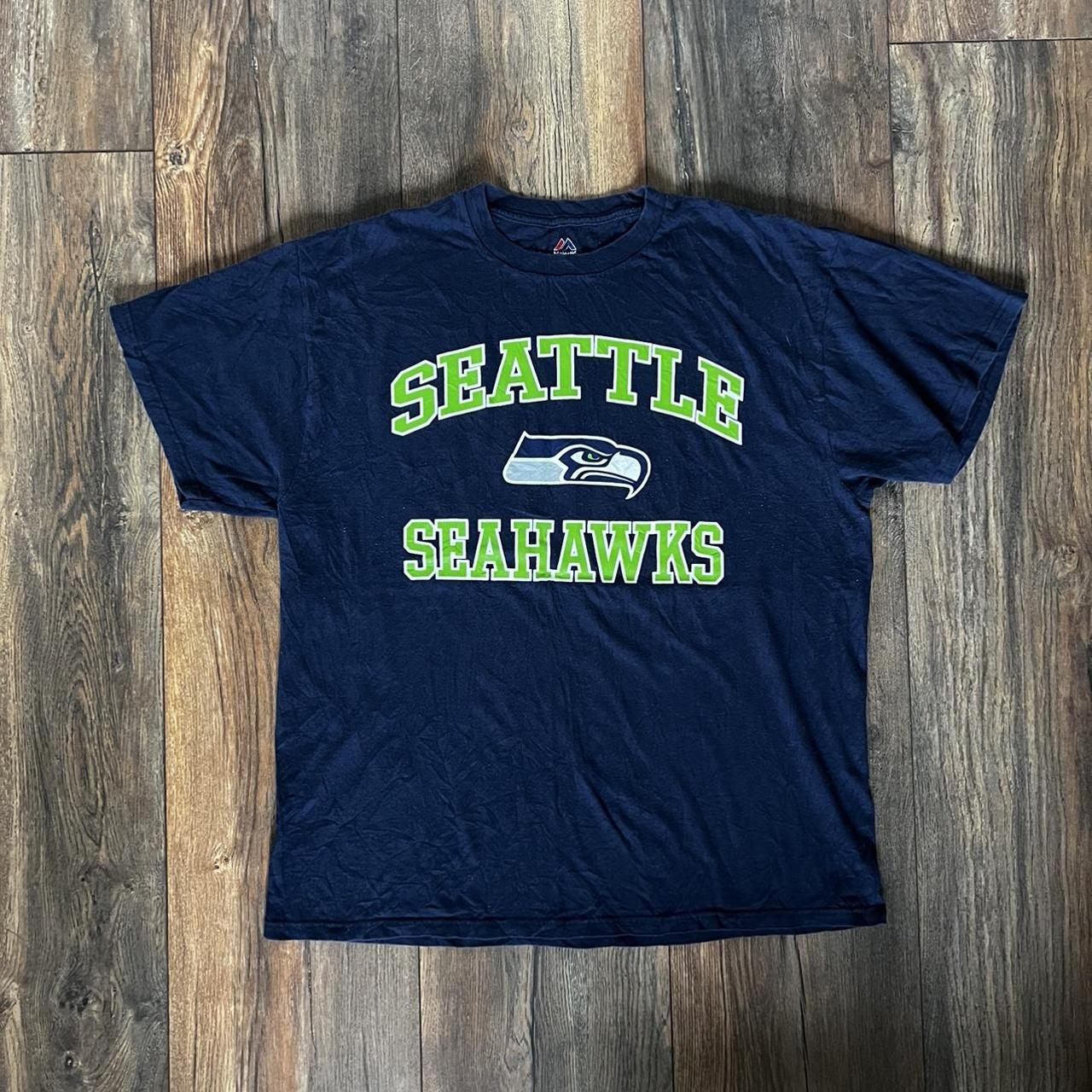 SEATTLE SEAHAWKS VINTAGE NAVY AND GREEN TEE / NFL... - Depop