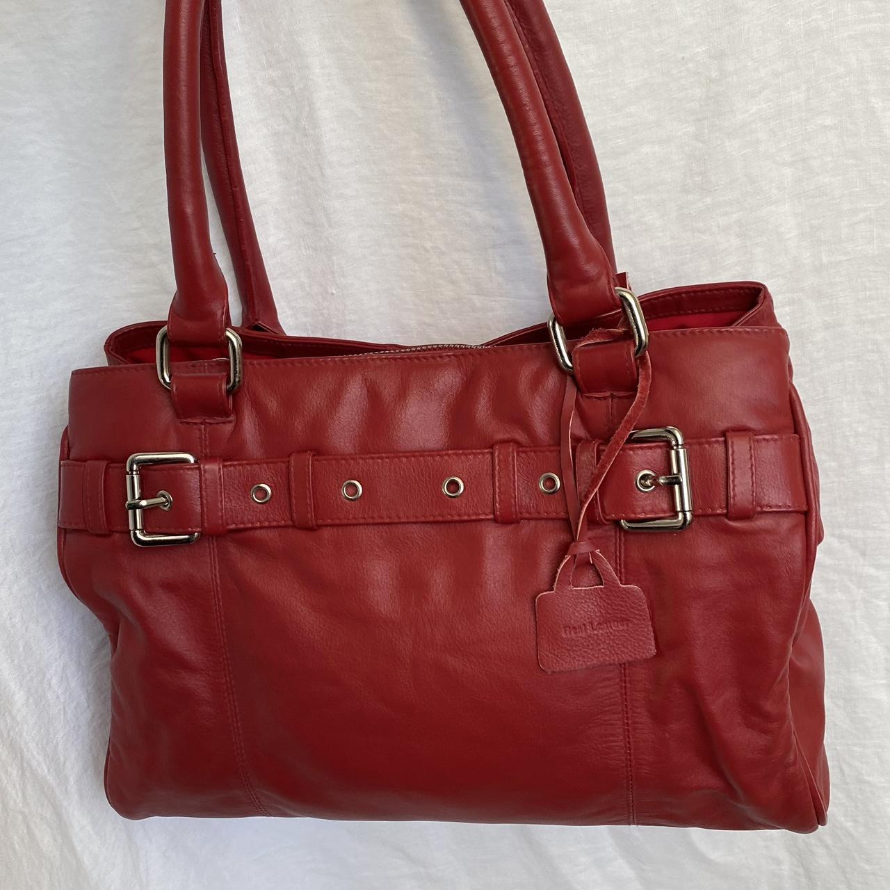 Cherry red leather shoulder bag Condition - very... - Depop