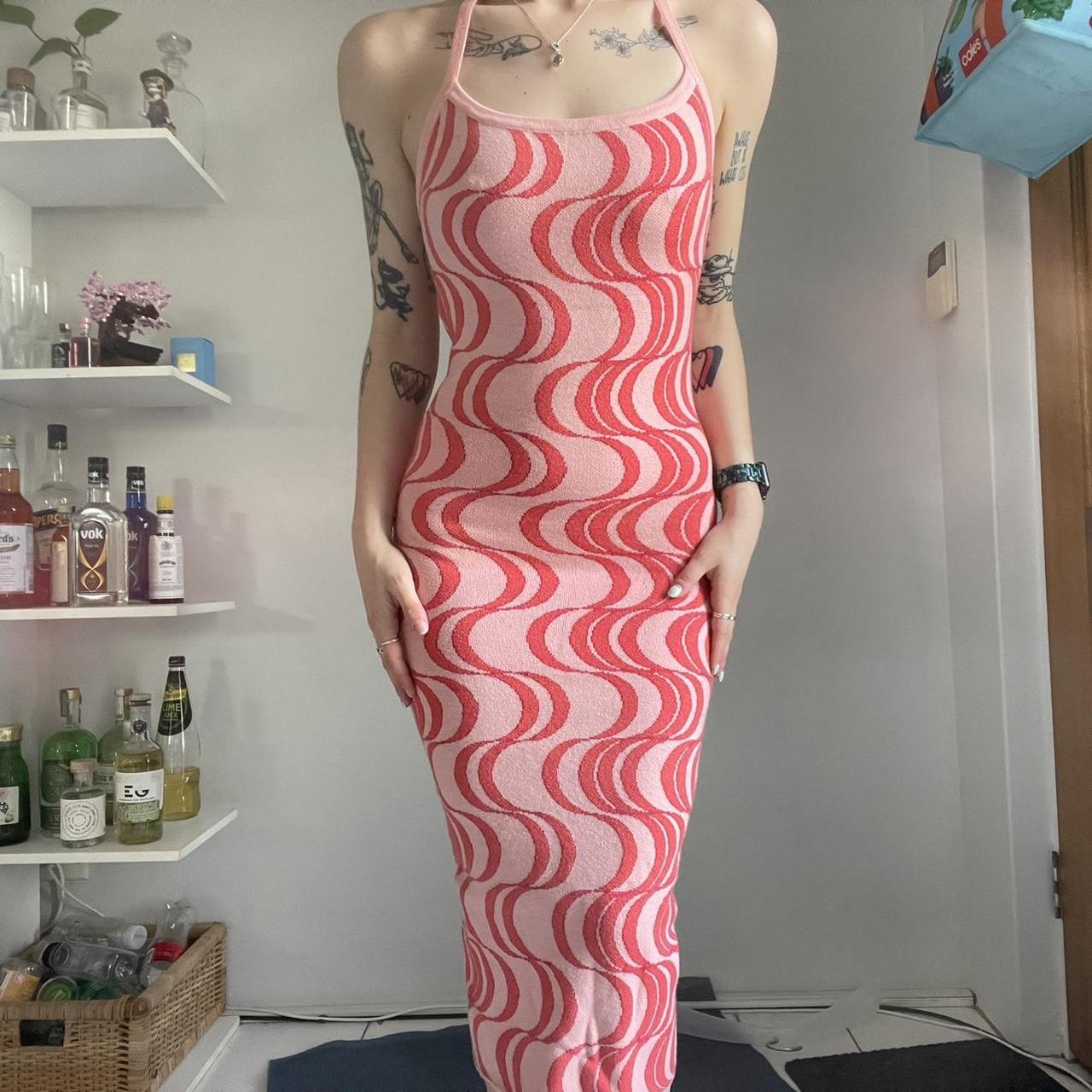 VRG GRL Sunset Cocktails Knit Midi Dress Halter... - Depop