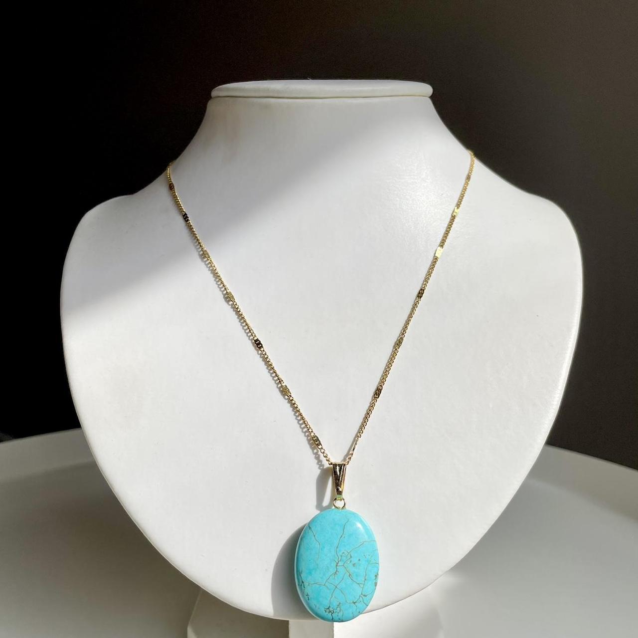 Turquoise Stone Gold Necklace Large Crystal Stone... - Depop