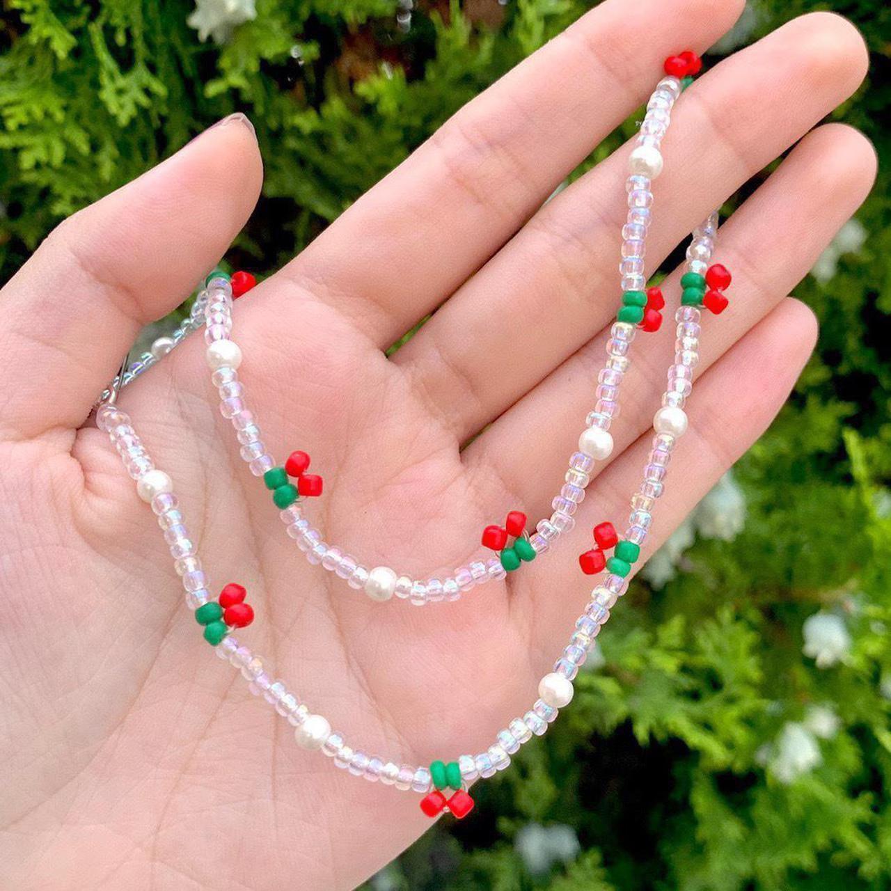 Beaded Cherry Pearl Necklace Necklace Length is | Depop