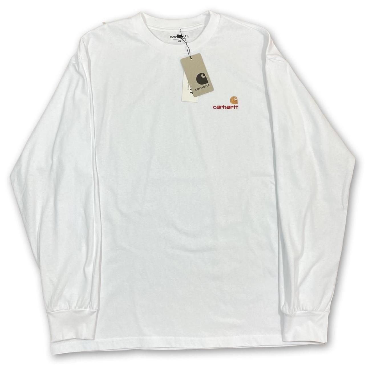 Carhartt Basic Embroidered Logo White Long Sleeve... - Depop
