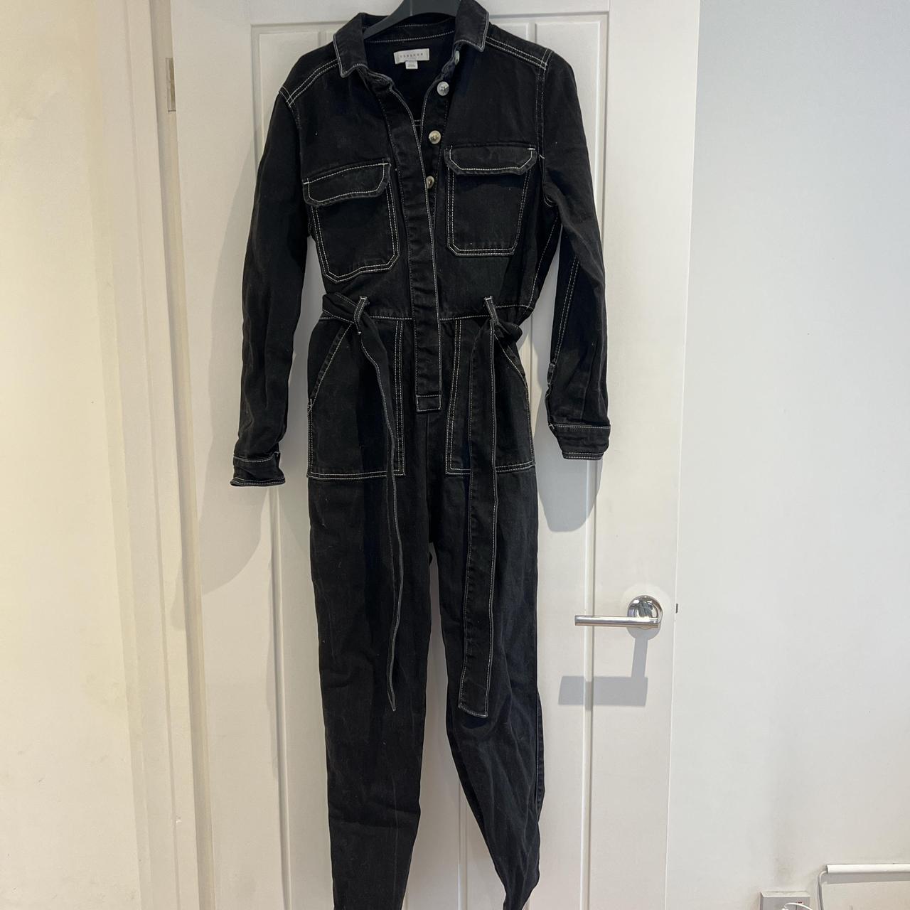 Topshop black denim jumpsuit Size 8, Has a