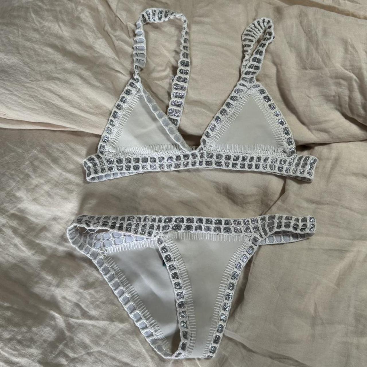 White and silver colored Kiini bikini. There are... - Depop