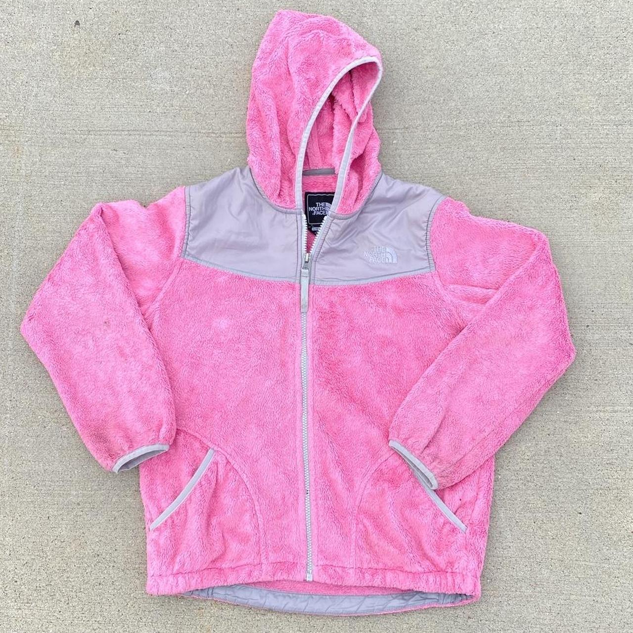 Pink fuzzy north face jacket hotsell