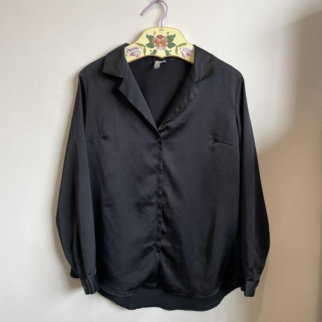 ASOS black relaxed satin button-up long sleeve... - Depop