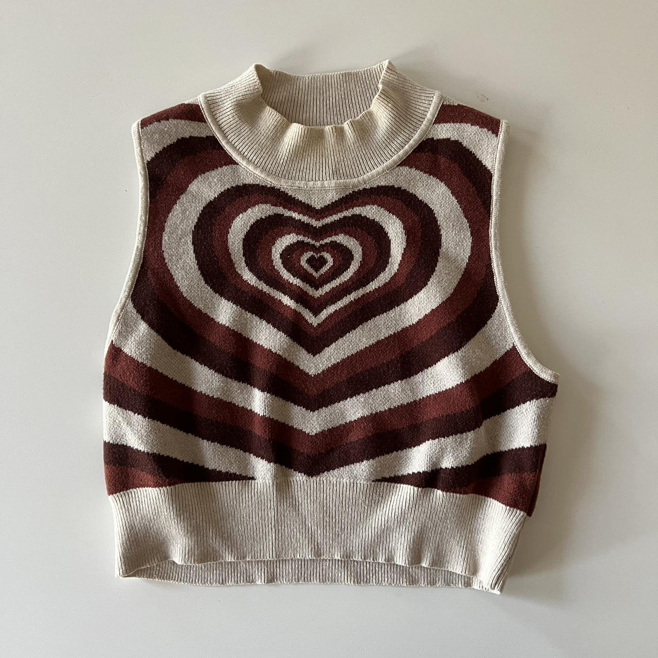 Brown Heart Sweater Top No sleeves Fitted look Same. Depop