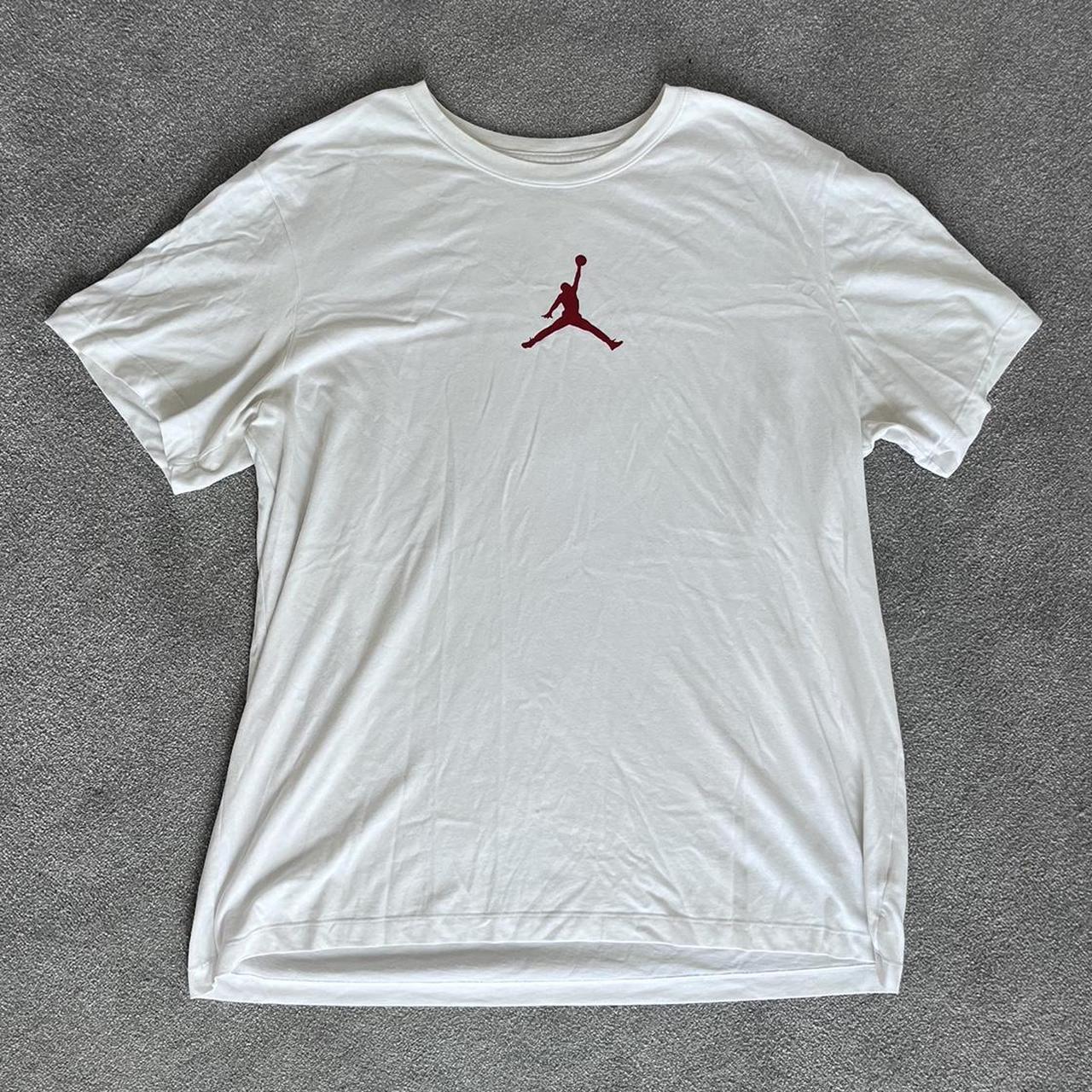 Jordan air white T-shirt in XL. Small stain on back... - Depop