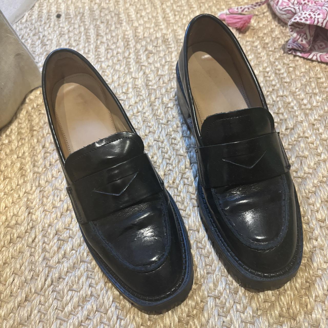 Black slightly heeled penny loafers Black loafers... - Depop